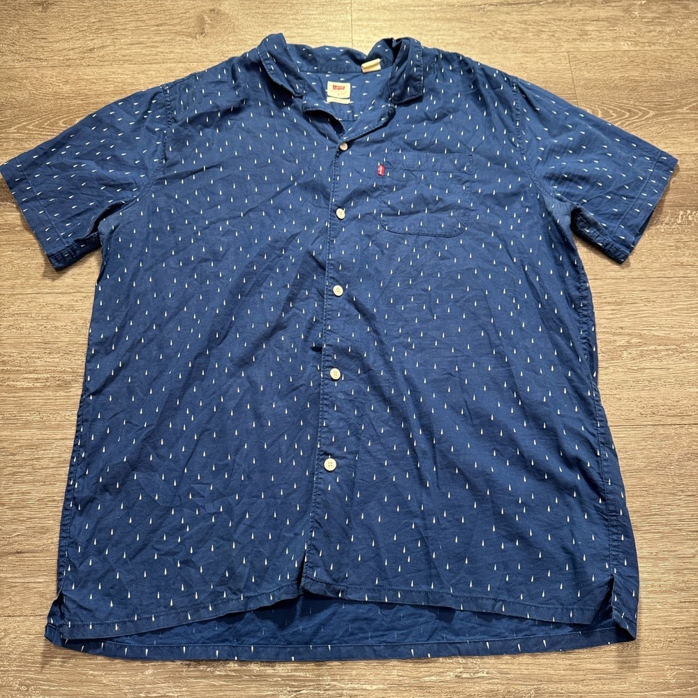 Levis Shirt Mens Large Blue Relaxed Short Sleeve Geometric South Western Cotton